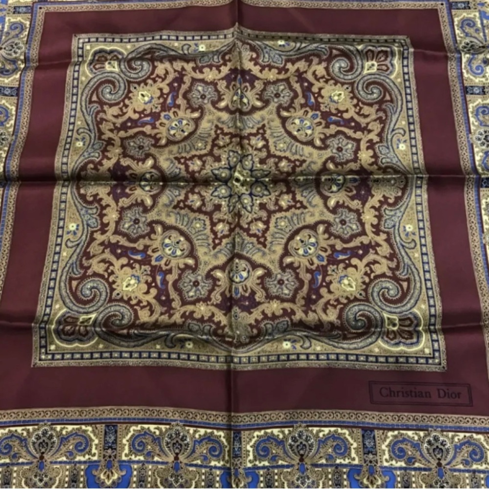 EUC Christian Dior Silk handkerchief Burgundy  18.5”